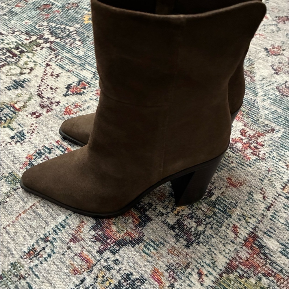 Steve Madden Olive Brown Suede Pointed-Toe Block Heel Ankle Boots